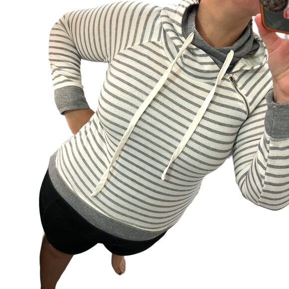 Maurices SMALL Stripe Zipper Detail Oversize Cowlneck Pullover Hooded Sweatshirt - Picture 2 of 11